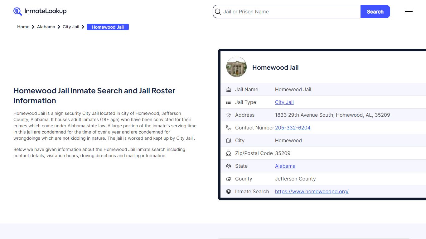 Homewood Jail Inmate Search and Jail Roster Information